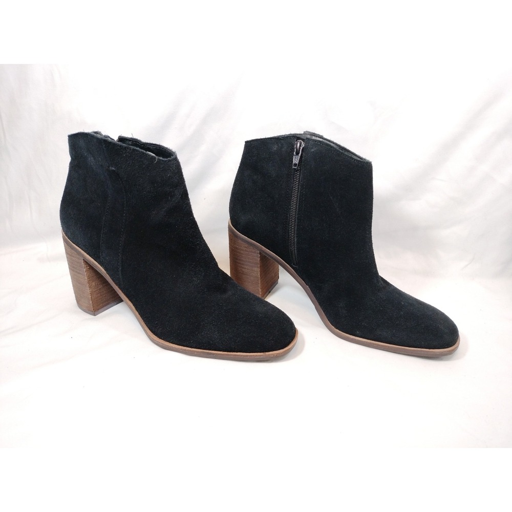 Lucky Brand Pinkton Black Suede Ankle Boots w/Block Heel & Side Zip